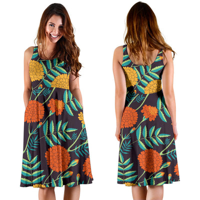 Marigold Pattern Print Design MR01 Midi Dress