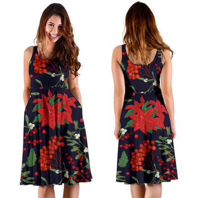 Poinsettia Pattern Print Design POT02 Midi Dress