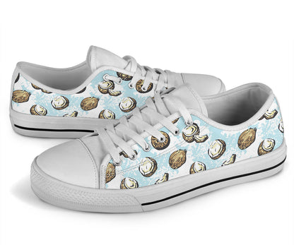 Coconut Pattern Print Design CN01 White Bottom Low Top Shoes