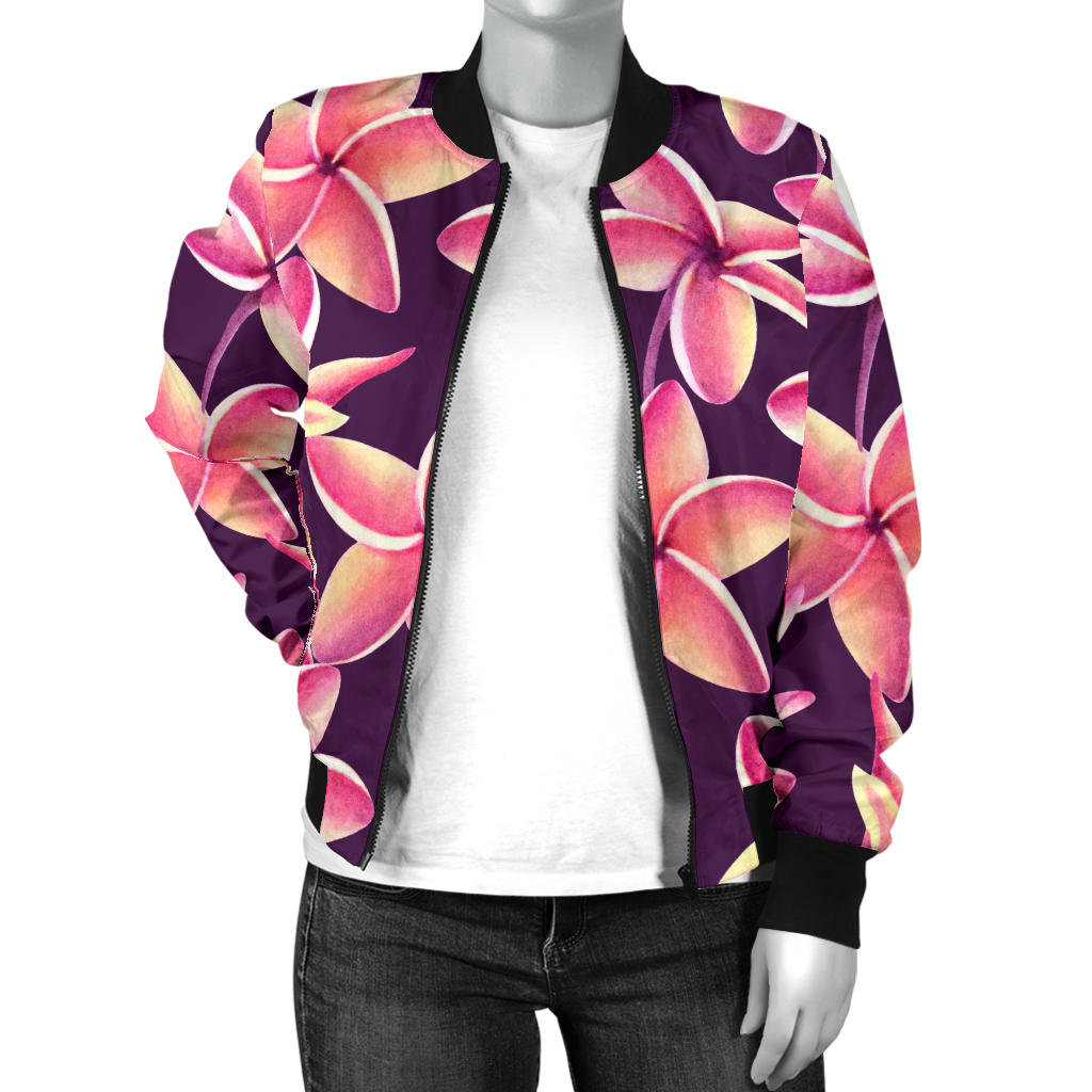 Purple Plumeria Pattern Print Design PM010 Women Bomber Jacket