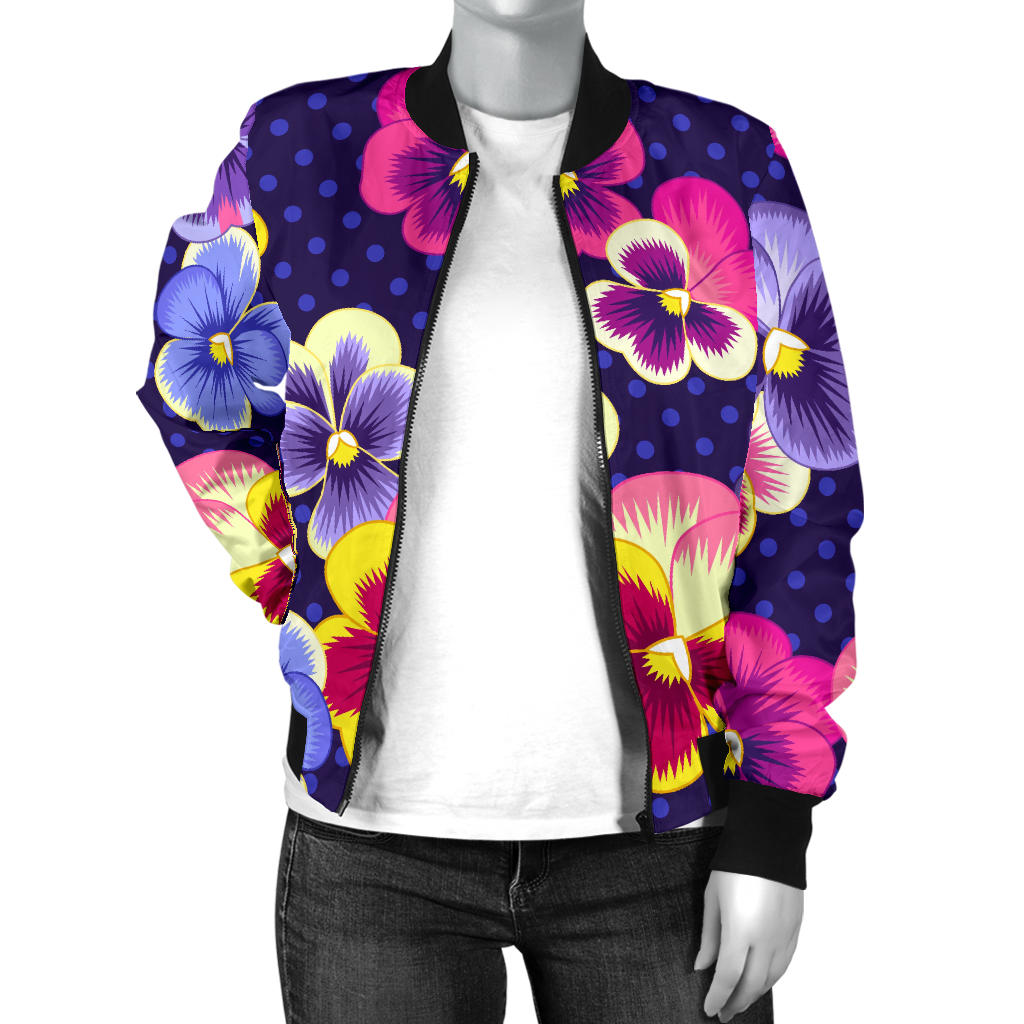 Pansy Pattern Print Design PS04 Women Bomber Jacket