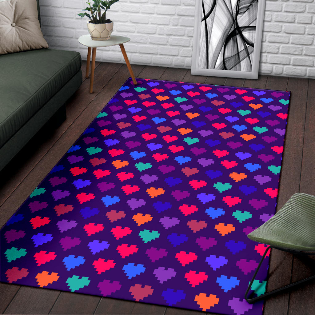 Heart Pixel Pattern Print Design HE03 Area Rugs