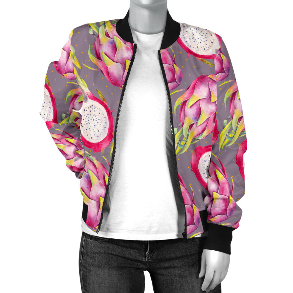 Dragonfruit Pattern Print Design DF03 Women Bomber Jacket