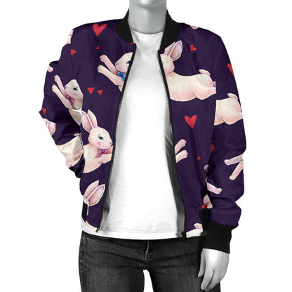 Rabbit Pattern Print Design RB016 Women Bomber Jacket