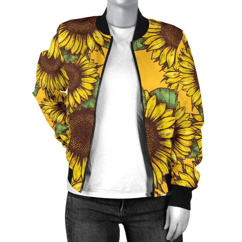 Sunflower Pattern Print Design SF04 Women Bomber Jacket