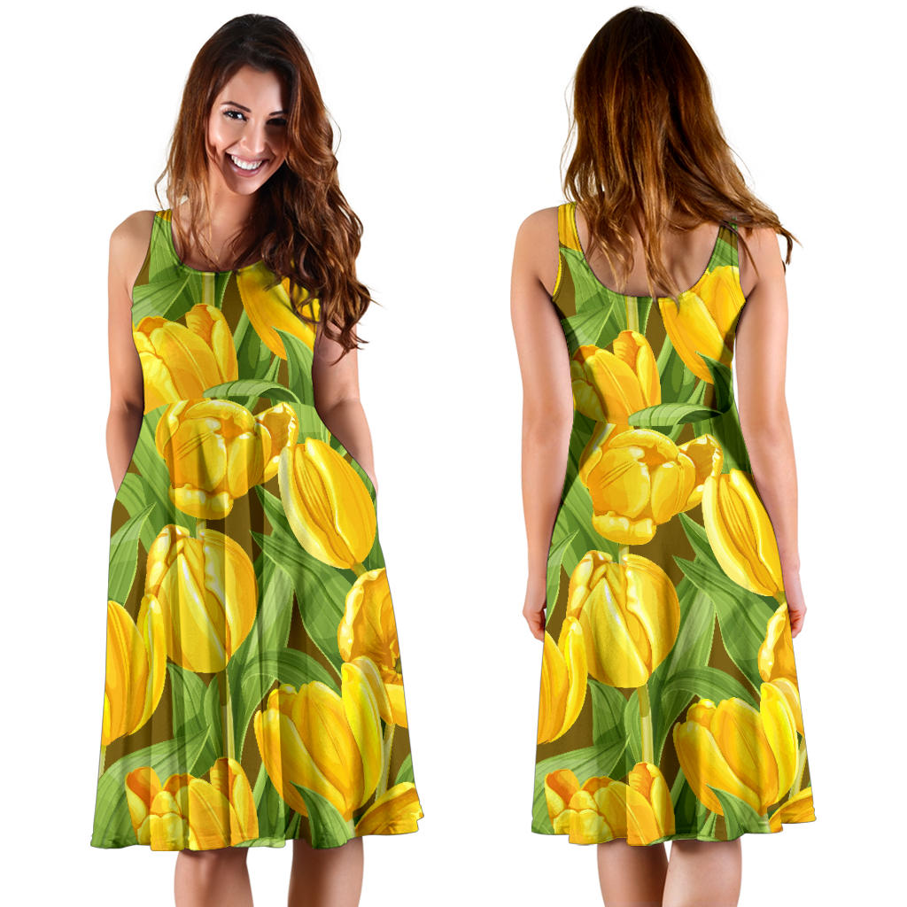 Water Lily Pattern Print Design WL01 Midi Dress