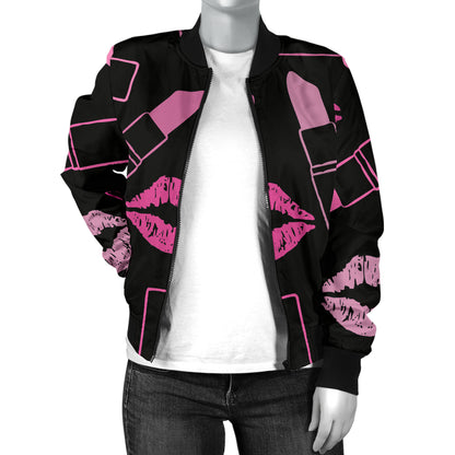 Lipstick Pink Pattern Print Design 01 Women's Bomber Jacket