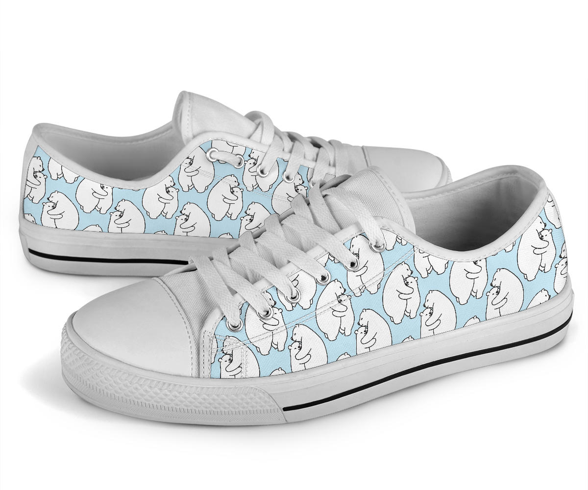 Polar Bear Pattern Print Design PB08 White Bottom Low Top Shoes