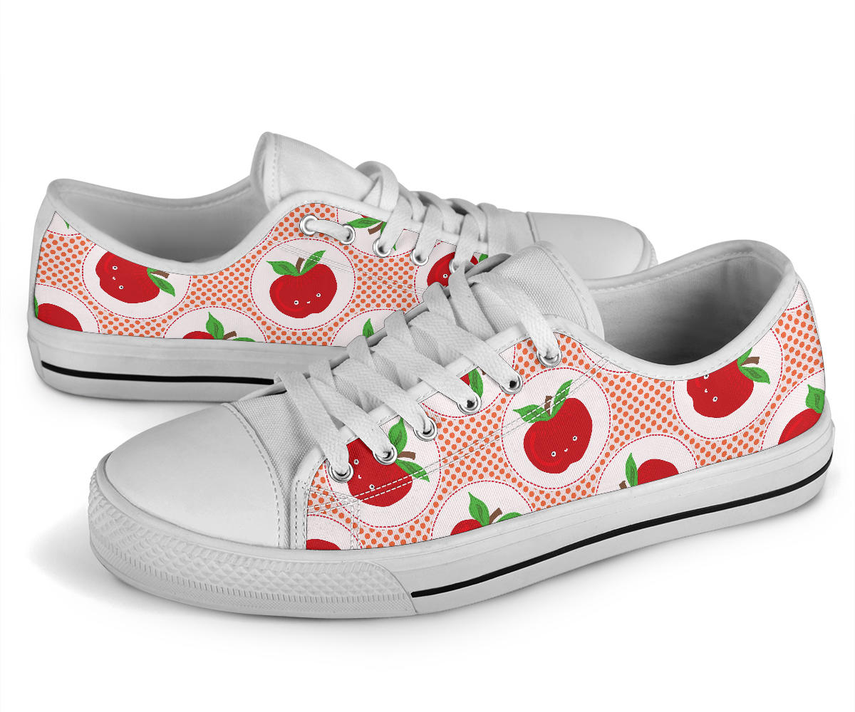 Apple Pattern Print Design AP08 White Bottom Low Top Shoes