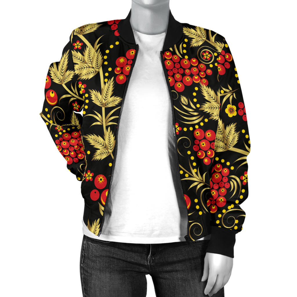 Cranberry Pattern Print Design CB02 Women Bomber Jacket