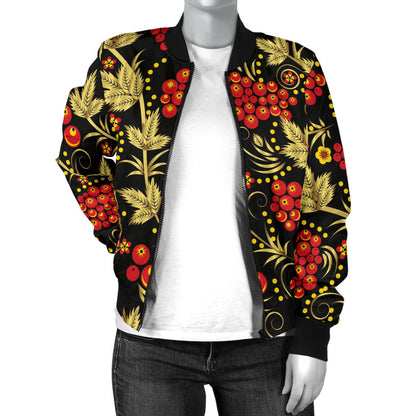 Cranberry Pattern Print Design CB02 Women Bomber Jacket