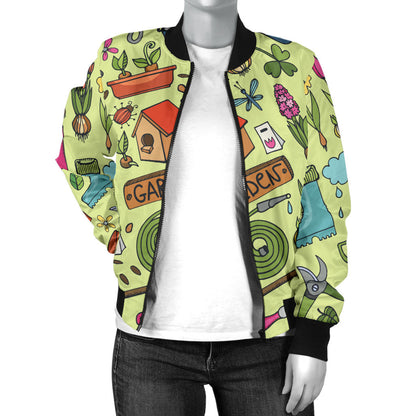 Gardening Pattern Print Design G02 Women Bomber Jacket