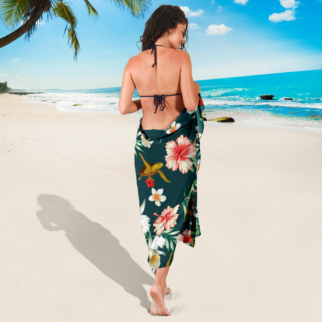 Hawaiian Flower Design with SeaTurtle Print Sarong Pareo Wrap