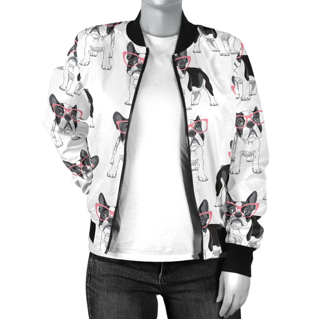 Boston Terrier Pattern Print Design 03 Women's Bomber Jacket