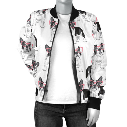 Boston Terrier Pattern Print Design 03 Women's Bomber Jacket