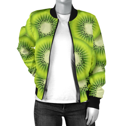 Kiwi Pattern Print Design KW01 Women Bomber Jacket