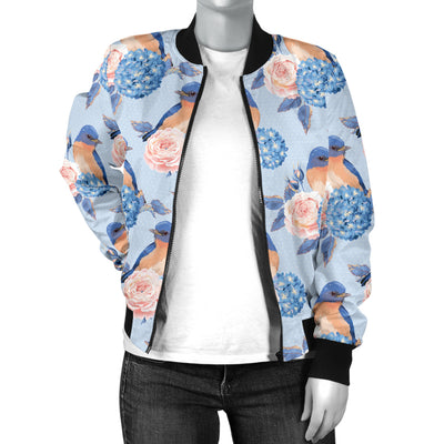 Bluebird Pattern Print Design 01 Women's Bomber Jacket