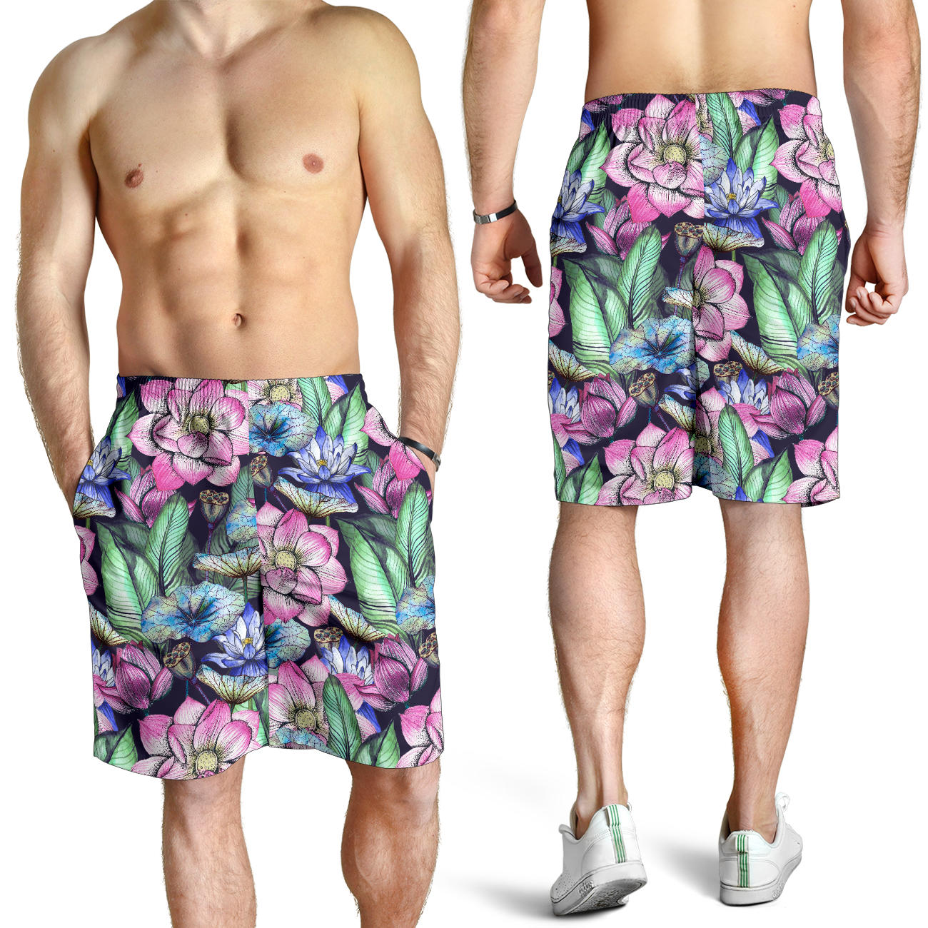 Water Lily Pattern Print Design WL07 Mens Shorts