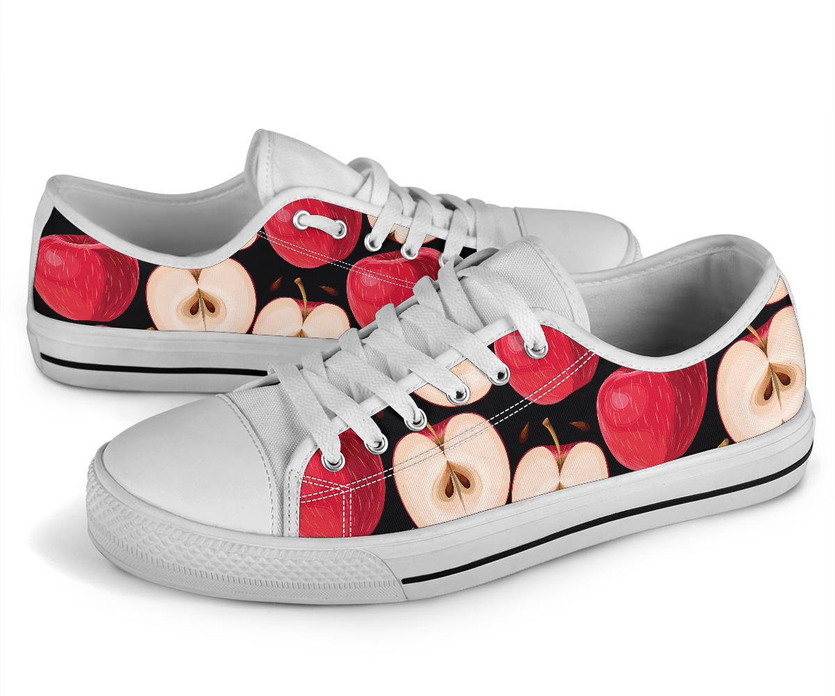 Apple Pattern Print Design AP02 White Bottom Low Top Shoes