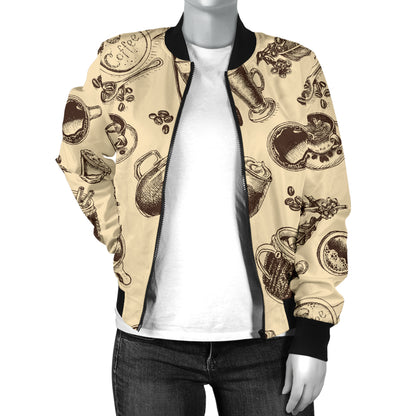 Coffee Pattern Print Design 05 Women's Bomber Jacket