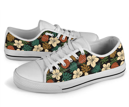 Hawaiian Themed Pattern Print Design H08 White Bottom Low Top Shoes