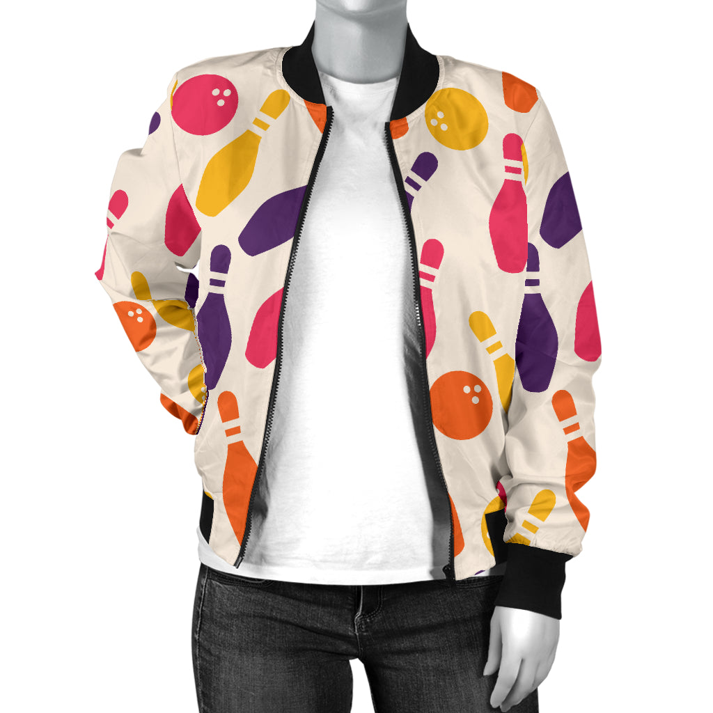Bowling Pattern Print Design 06 Women's Bomber Jacket