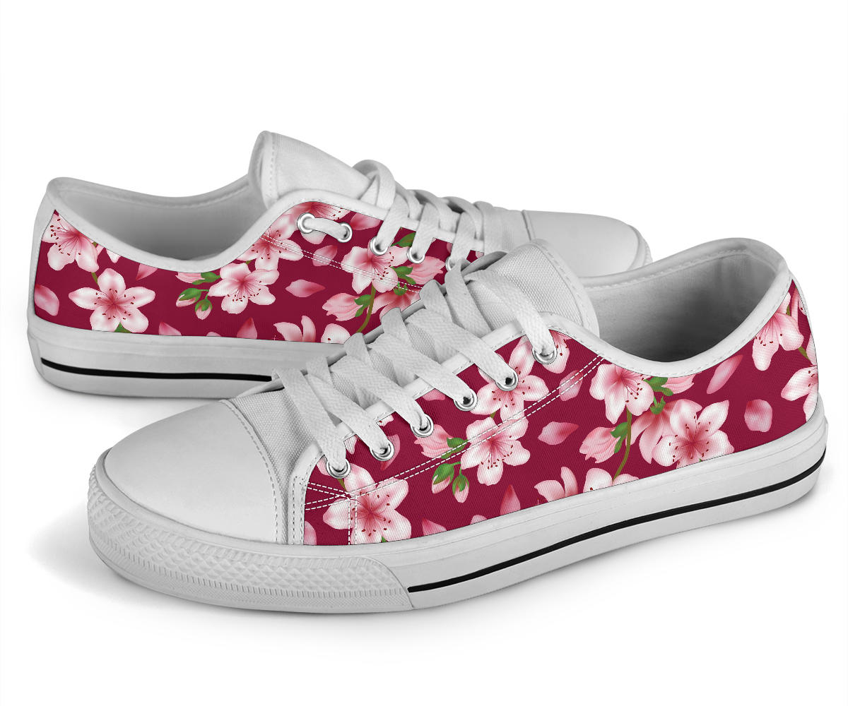 Cherry Blossom Pattern Print Design CB06 White Bottom Low Top Shoes