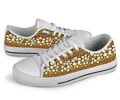 Hawaiian Themed Pattern Print Design H015 White Bottom Low Top Shoes