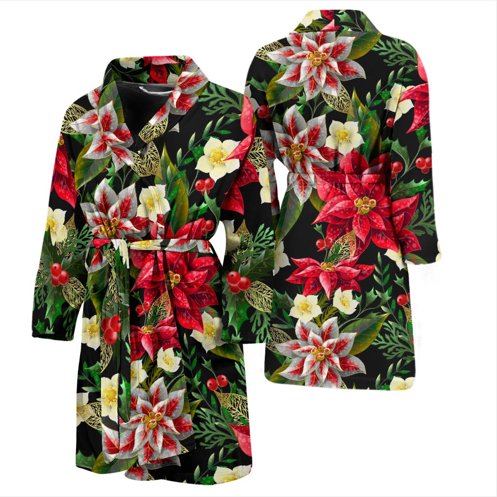 Poinsettia Pattern Print Design POT05 Men Bathrobe