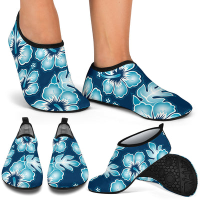 Blue Hibiscus Pattern Print Design HB011 Aqua Water Shoes