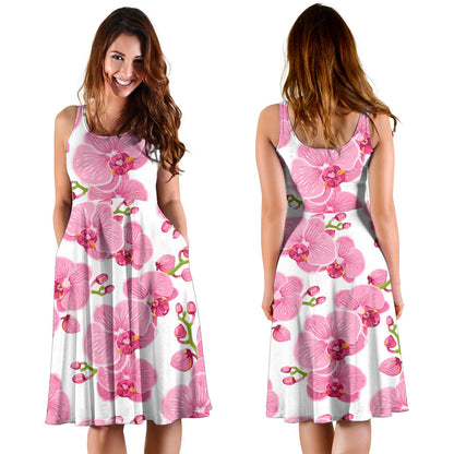Orchid Pink Pattern Print Design OR07 Midi Dress