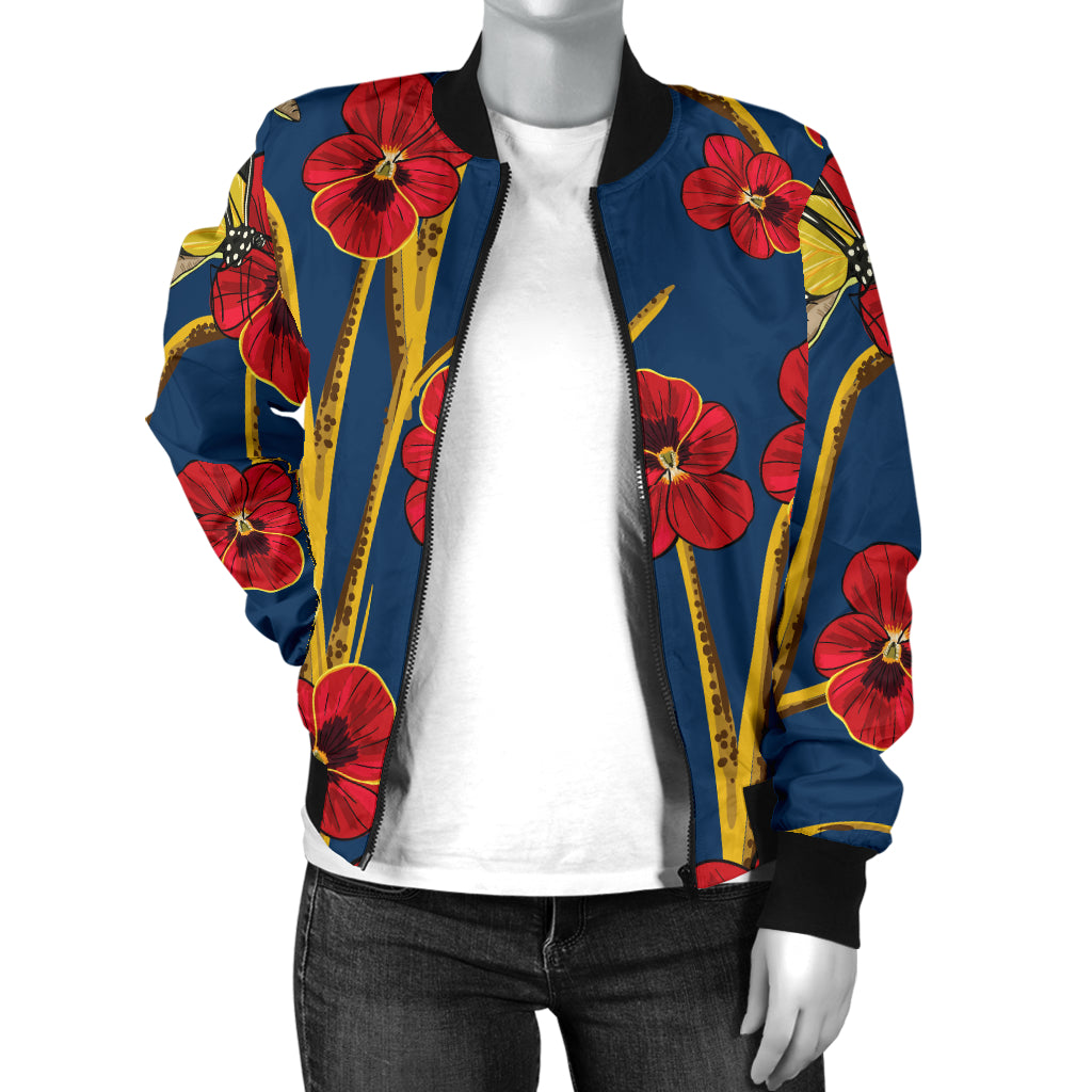 Pansy Pattern Print Design A01 Women's Bomber Jacket