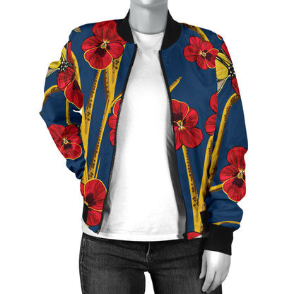 Pansy Pattern Print Design A01 Women's Bomber Jacket