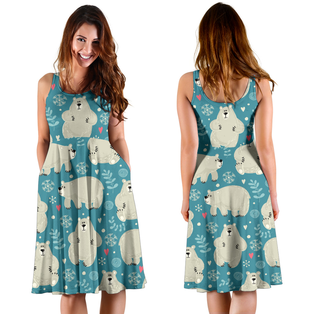 Bear Pattern Print Design BE04 Midi Dress