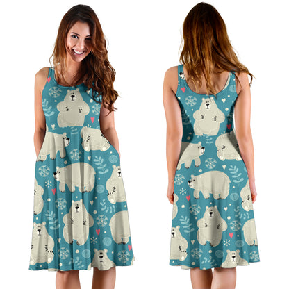 Bear Pattern Print Design BE04 Midi Dress
