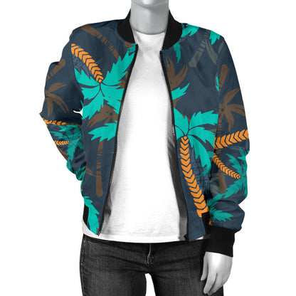Palm Tree Pattern Print Design PT01 Women Bomber Jacket