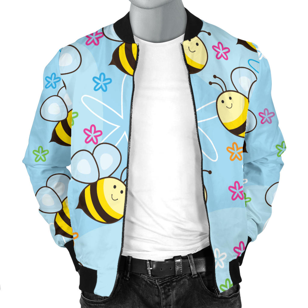 Bee Pattern Print Design BEE03 Men Bomber Jacket