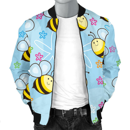 Bee Pattern Print Design BEE03 Men Bomber Jacket