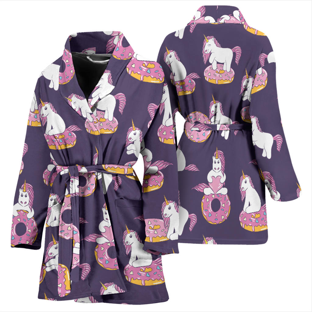 Donut Unicorn Pattern Print Design DN011 Women Bathrobe