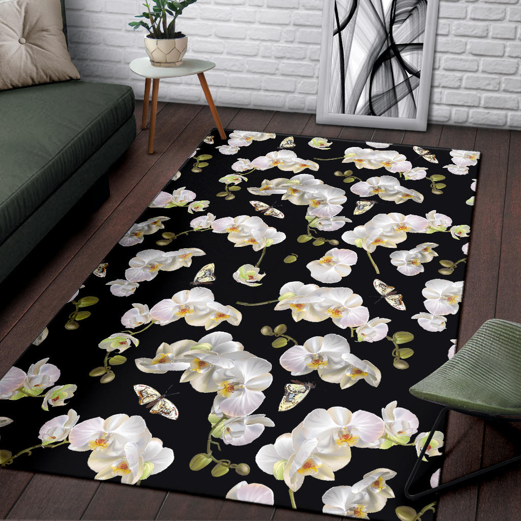Orchid White Pattern Print Design OR011 Area Rugs