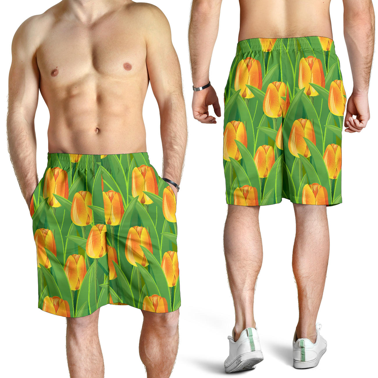 Tulip Orange Pattern Print Design TP07 Mens Shorts