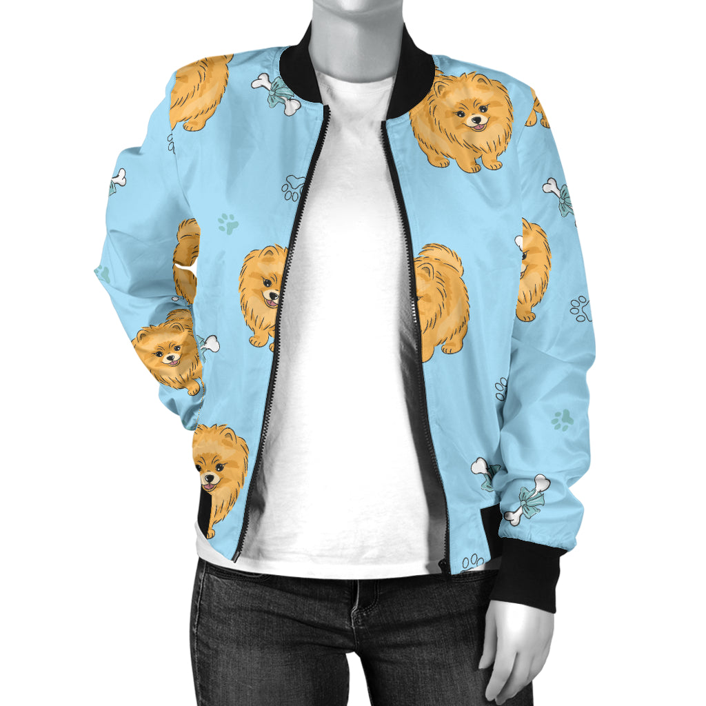 Pomeranians Pattern Print Design A03 Women's Bomber Jacket