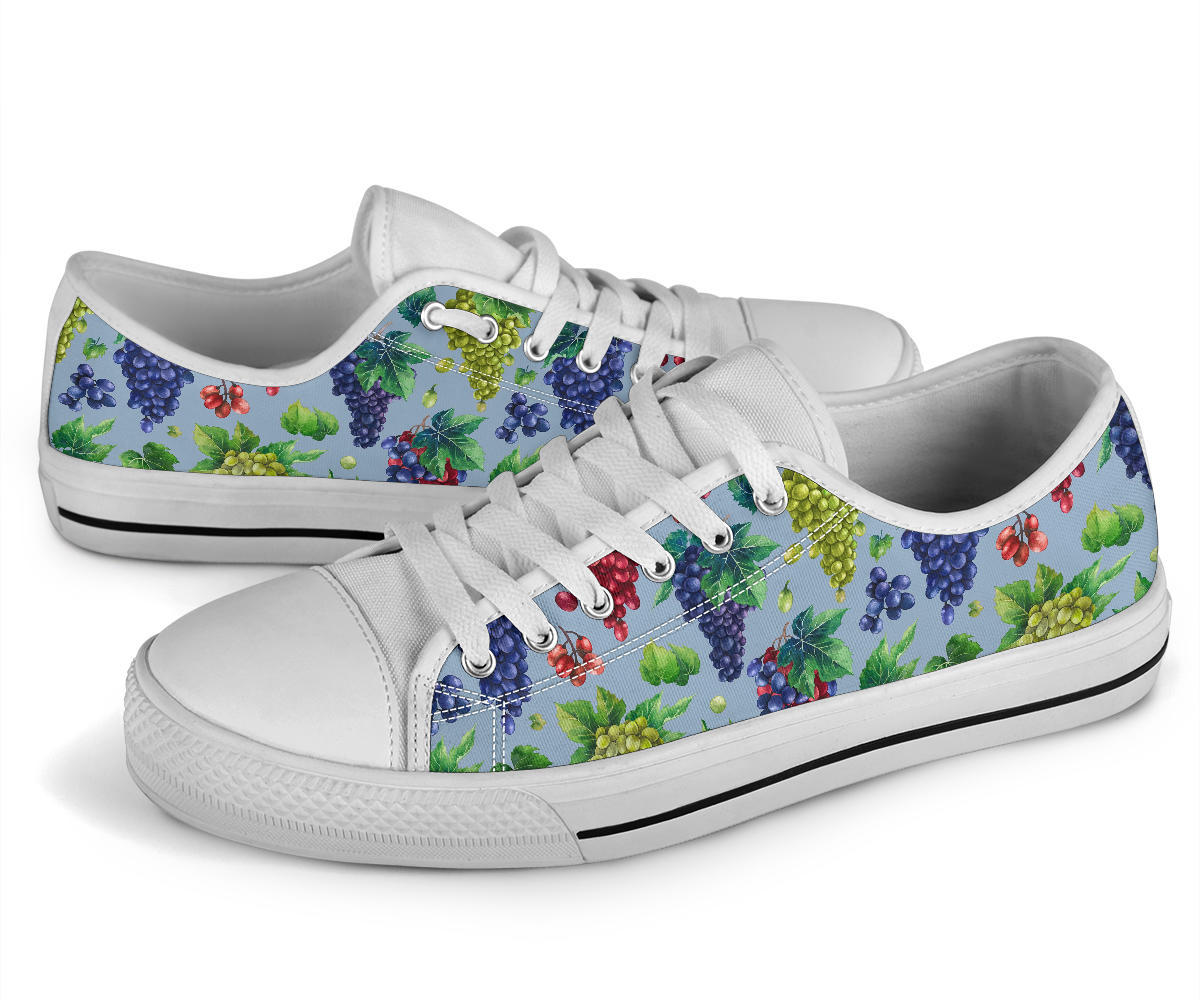 Grape Pattern Print Design GP06 White Bottom Low Top Shoes