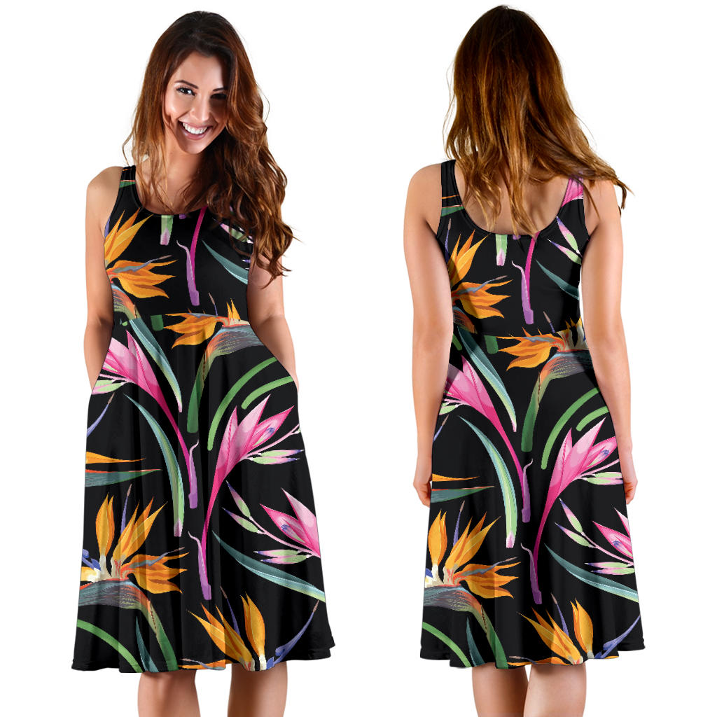 Tropical Flower Pattern Print Design TF017 Midi Dress