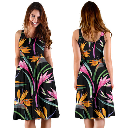 Tropical Flower Pattern Print Design TF017 Midi Dress
