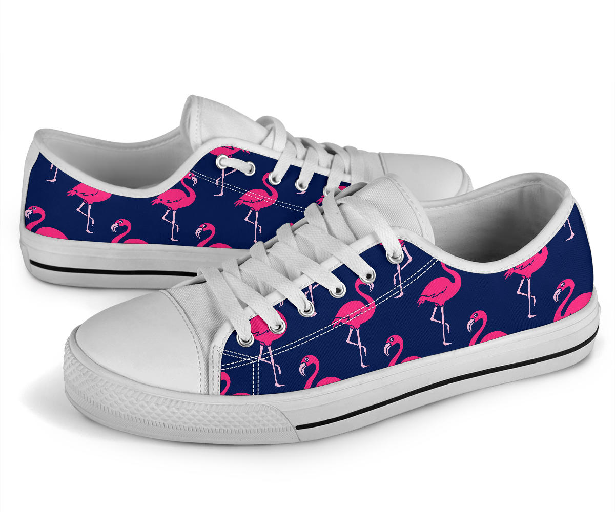Pink Flamingo Pattern White Bottom Low Top Shoes