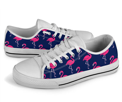 Pink Flamingo Pattern White Bottom Low Top Shoes