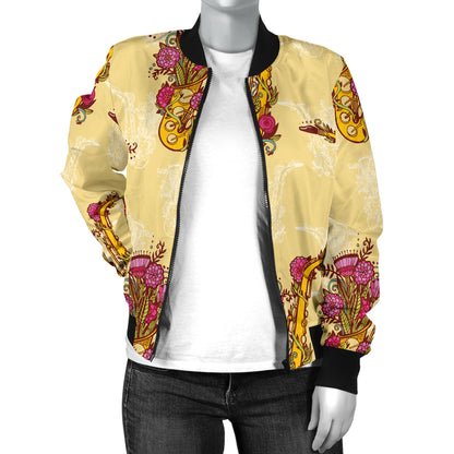 Saxophone Pattern Print Design 04 Women's Bomber Jacket