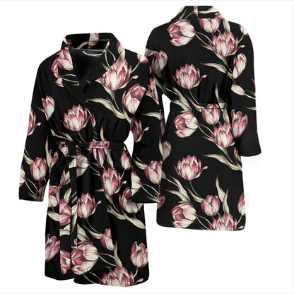 Tulip Pink Pattern Print Design TP02 Men Bathrobe