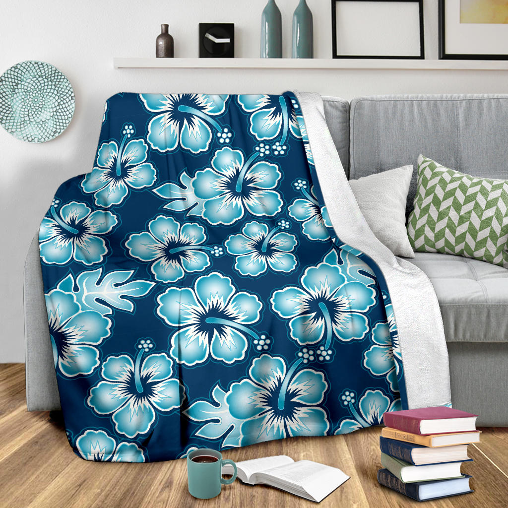 Blue Hibiscus Pattern Print Design HB011 Fleece Blanket